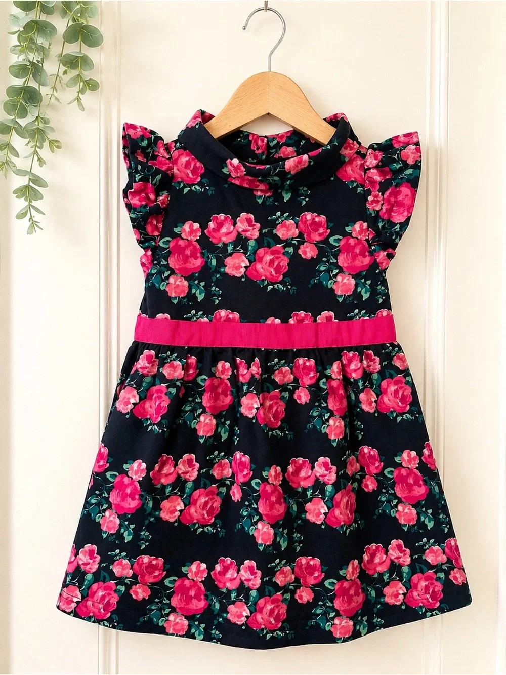 Janie and Jack Floral Dress | Girls 2T | Pink Rose Print | Ruffle Sleeve